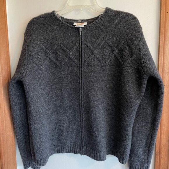 TALBOTS Faux Fur Nordic Lambs Wool Zip Front Removable Collar Cardigan Sweater M - Picture 7 of 17